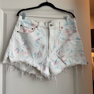 Abercrombie & Fitch White and Pink Jean Shorts Distressed Frayed Hem